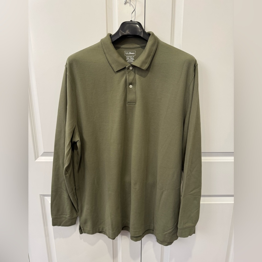 LL Bean Polo Shirt Green Long Sleeve Cotton XXL Tall